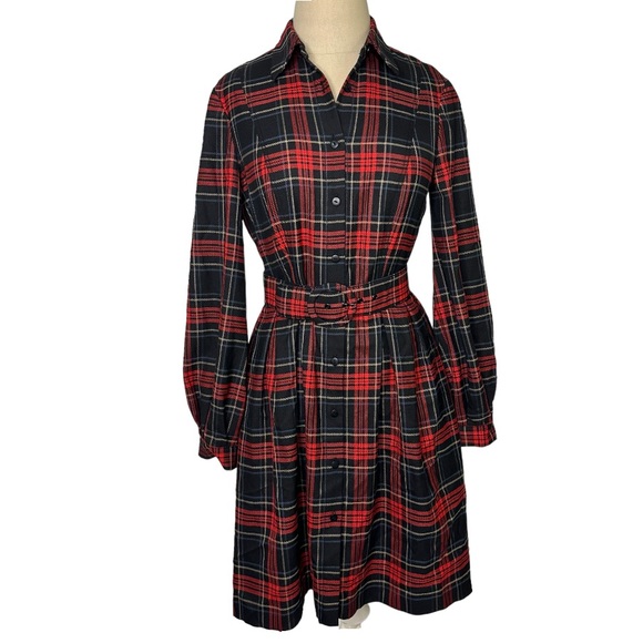 cremieux red plaid belted shirt dress 2 - Picture 1 of 16